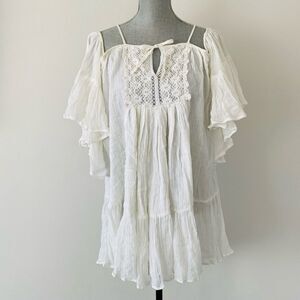 Roxy x Lulus Roxy Beach Dreamer Off-the-Shoulder Ivory Dress sz M Boho Vacation